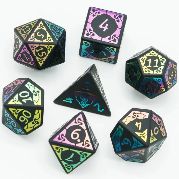 Obsidian With Rainbow Font Gemstone Dice Set