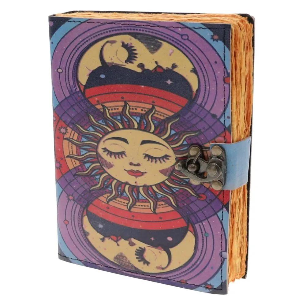 Sun Moon Colour Print Leather Journal 12 × 17 cm
