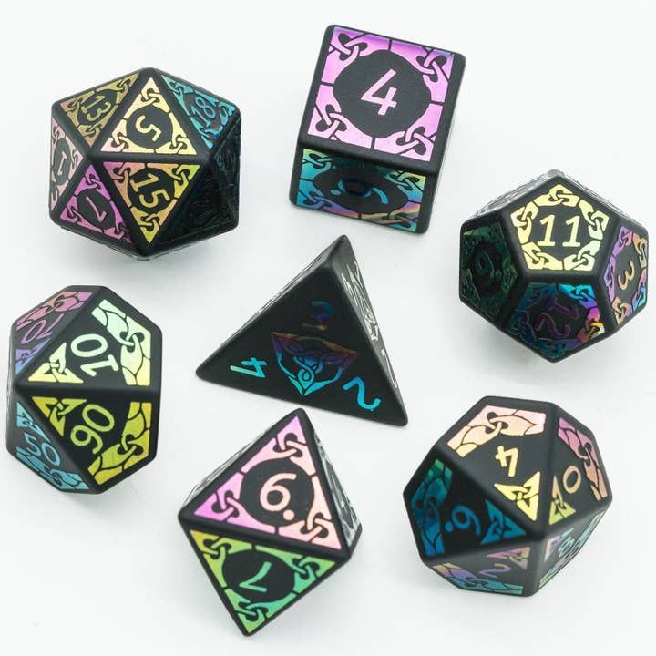 Obsidian With Rainbow Font Gemstone Dice Set
